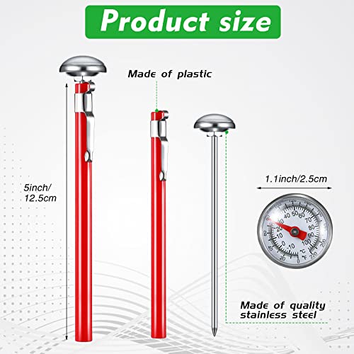 24 Pcs Stainless Steel Kitchen Dial Thermometer 5" (Red)