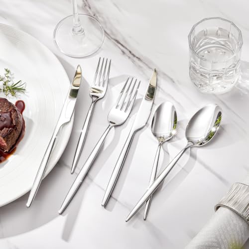 48 Piece Silverware Set for 8 with Steak Knives (Silver / 48-Piece)
