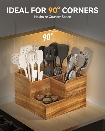 Kitchen Utensil Holder with Stone Drying Mats (WOOD COLOR)