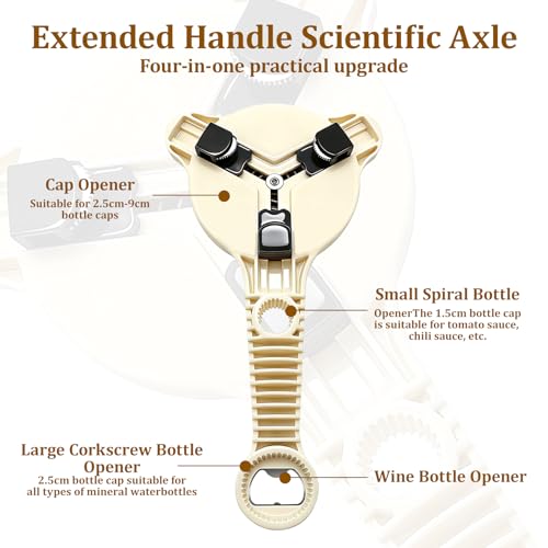 2026 Adjustable 4‑in‑1 Jar Opener with Red Wine Corkscrew & 2 Can Opener (Beige)