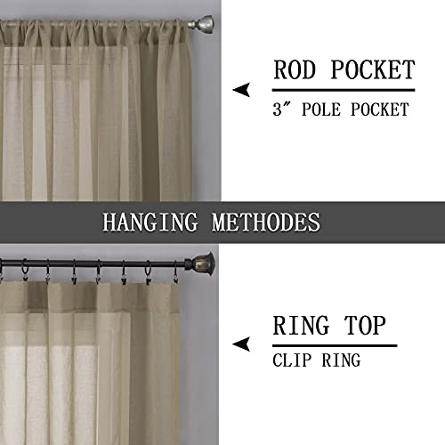 Sheer Curtain Linen Textured Bedroom Curtains Sheer Light Filtering Rod Pocket Voile Curtain for Living Room (54"W x 95"L (Pack of 2) / Taos Taupe)