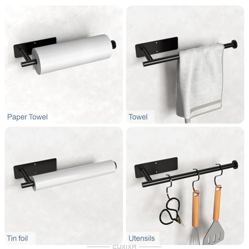 Paper Towel Holder Under Cabinet 2 Pack for Kitchen (Classic Black)