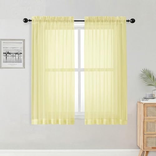 Short Sheer Curtains for Bedroom Living Room 54 Inch Length 2 Panels Set (Light Yellow / 42"W x 54"L (Pack of 2))