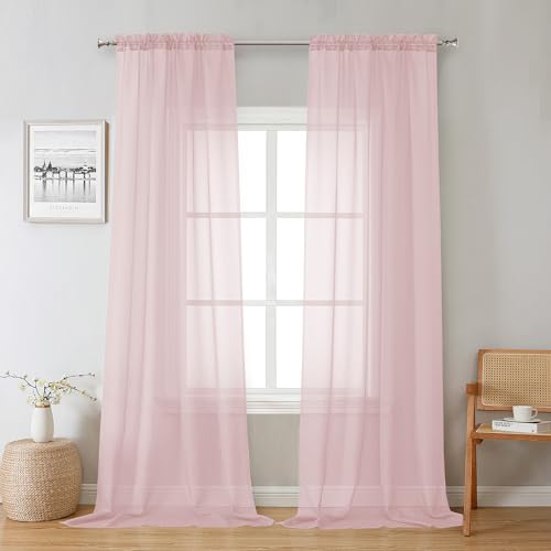 Blush Pink Sheer Curtains 96 Inches Long 2 Panels (Blush Pink / 42"W x 96"L (Pack of 2))