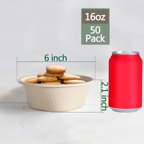 16 Oz Disposable Bowls Heavy Duty Small Paper Bowls made of 100% Compostable Heavy (Natural / 16 Oz)