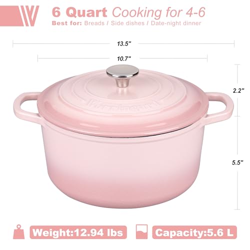 Enameled Cast Iron Dutch Oven Pot with Lid (6 QT / Pink)