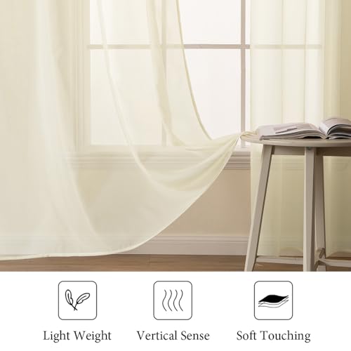 2 Panels Light Cream Sheer Curtains for Living Room 54 X 108 Inches (Light Cream / 54"W x 108"L (Pack of 2))