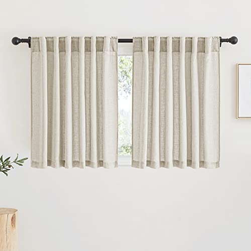 Linen Semi Sheer Kitchen Window Curtains Over Sink 36 inches Length (Angora / 52"W x 36"L (Pack of 2))