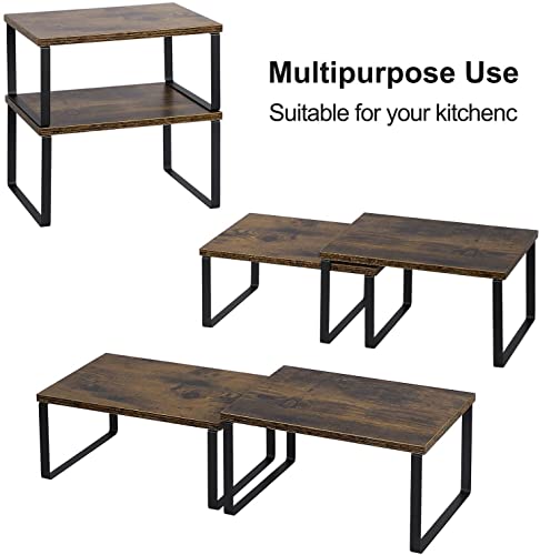 Kitchen Cabinet and Counter Shelf Organizer (11.7''W / Black + Rustic Brown)