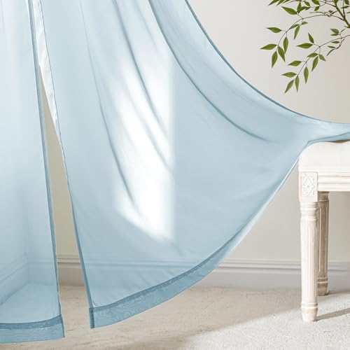 Sky Blue Sheer Curtains 90 Inches Long 4 Panels 42 x 90 Inches (42"W x 90"L (Pack of 4) / Sky Blue)