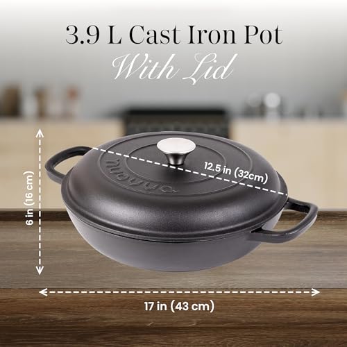 Shallow Cast Iron Casserole with Lid (Black / 5-Quart - Shallow)