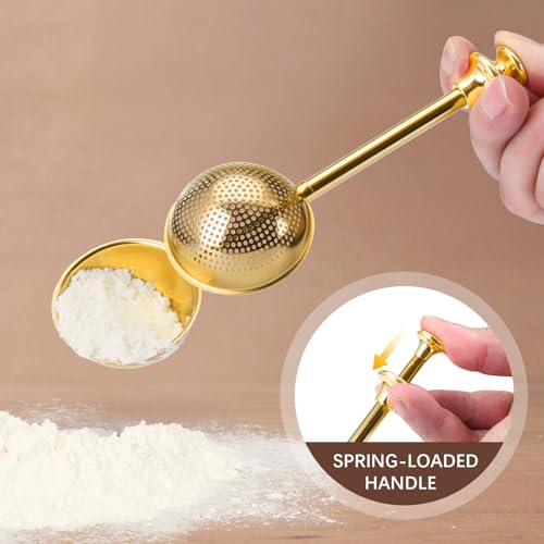 Flour Duster 304 Stainless Steel Flour Sifter for Baking (Gold)