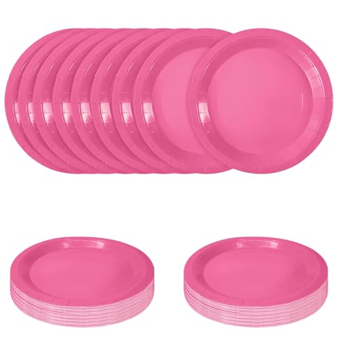 50 PCS Hot Pink Paper Plates (Hot Pink / 7 INCH)