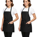 Kitchen Cooking Apron Unisex Adjustable chef apron with 3 pockets (02 Pack Long Black)