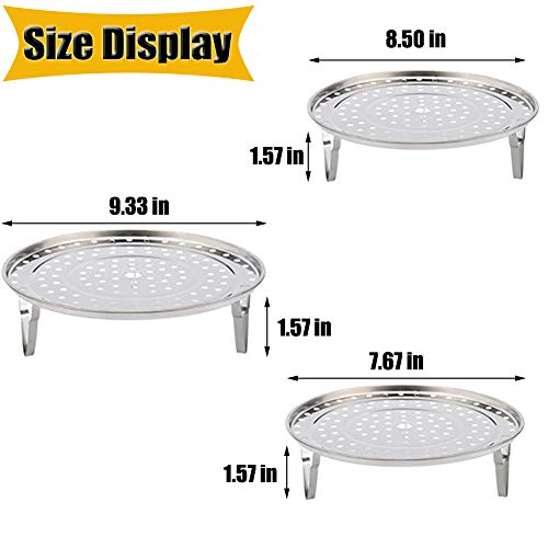 NRDBEEE Round Stainless Steel Rack 7.6" 8.5" 9.33" Inch Diameter Steaming Stand Canner Canning Racks Steamer Insert Stock Pot Steaming Tray Stand Pressure Cooker Cooking Toast Bread Salad