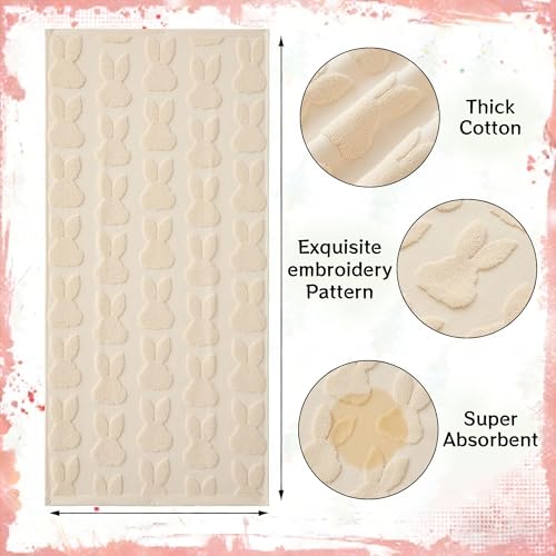 2 Pack Easter Hand Towels Beige Rabbit Cotton Bathroom Towel Decorative Absorbent Bath Towel for Drying Cleaning Cooking (Beige Rabbit / 13.7'' x 29.5'')
