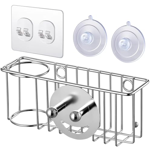 3-IN-1 Multiuse Sponge Holder for Kitchen Sink, Sponge Caddy for Scrub Daddy/Scrub Mommy Smiley Face, Sink Organizer Accessories for Dish Brush, Scrubber - with 2 Suction Cups & 1 Adhesive Hook (3-in-1 / Silver Smiley Face)