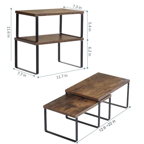 Kitchen Cabinet and Counter Shelf Organizer (11.7''W / Black + Rustic Brown)