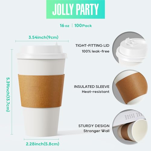 100 Pack] 16 oz Paper Coffee Cups (16oz 100Pack)