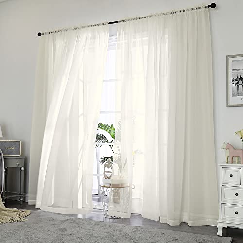 Sheer Curtains 84 inch Length (Ivory / 42"W x 84"L (Pack of 2))