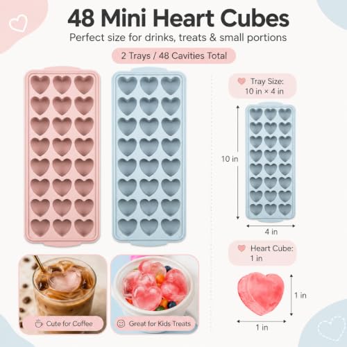2 Pack Heart Shpaed Ice Cube Trays with Lids and Bins Ice Molds with Ice Storage Box