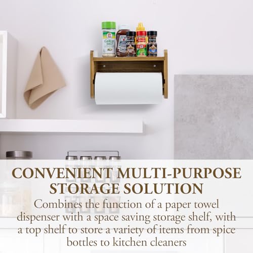 Acacia Wood Paper Towel Holder with Shelf (Premium Acacia Wood)