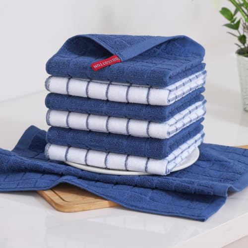 Premium Cotton Kitchen Dish Cloths 12"x 12" (Navy Blue / 12" X 12" - 8 Pack)
