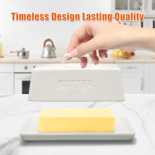 Butter Dish with Lid Ceramic Countertop Storage White
