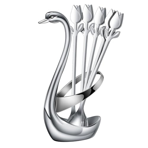 Silver Swan Base With 12 Pcs Coffee Spoon Holder Set (Silver Swan Set)