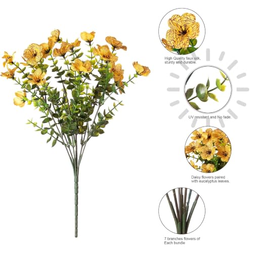 Artificial Fall Flowers Faux Mums for Outdoor Indoor Garden Home Decoration (Yellow)
