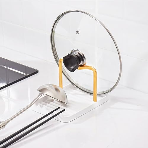 Anti Rust Metal Spoon Rest with Lid Holder While Cooking (GOLDWHITE / 1-LAYER)