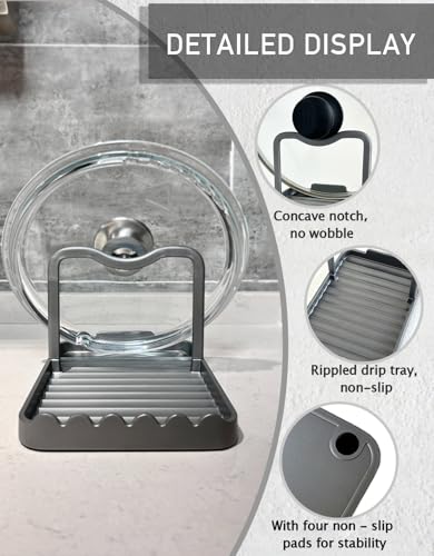 Anti Rust Metal Spoon Rest with Lid Holder While Cooking (Gray / 1-LAYER)