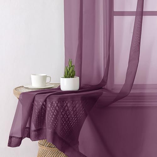 Plum Purple Sheer Curtains 84 Inches Long 2 Panels (40"W x 84"L (Pack of 2) / Plum)