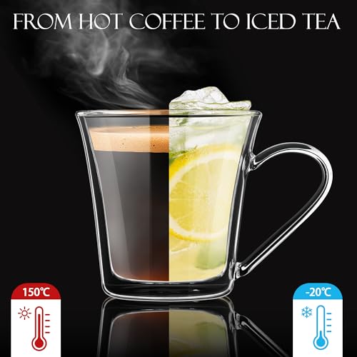 Wide Mouth Double Walled Glass Coffee Mugs (Clear mug-12oz)