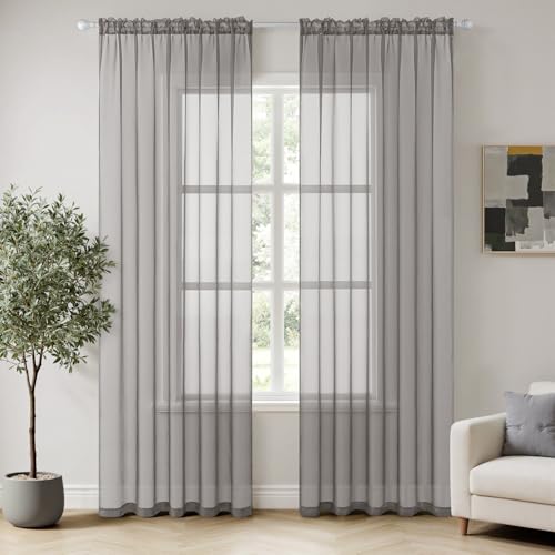 Grey Sheer Curtains for Living Room 2 Panels 54 X 84 Inches (Grey / 54"W x 84"L (Pack of 2))