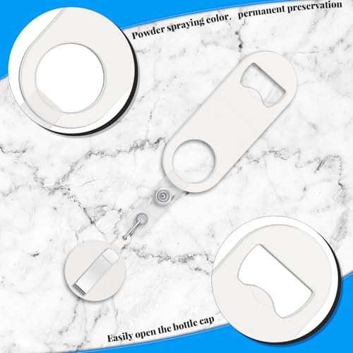 8 Pcs Retractable Bottle Opener Bar Key with Badge Reel Clip (Classic / Black/White)