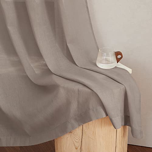 Sheer Linen Curtains for Windows 84 inch Length (52"W x 84"L (Pack of 2) / Burlap)