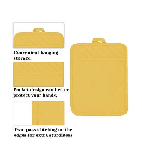 Oven Pot Holder with Pocket Cotton Heat Resistant Coaster Potholder Kitchen Hot Pad Oven Mitts for Cooking and Baking Square 7"x9" (Yellow / 5 Count - Cotton)