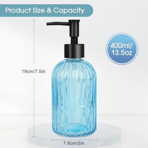 Stripe Glass Soap Dispenser with Black Plastic Pump (Plastic Pump / Light Blue)
