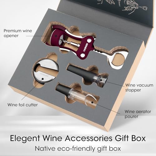 Corkscrew Wine Bottle Opener Accessories Gift Set (Wine Red)