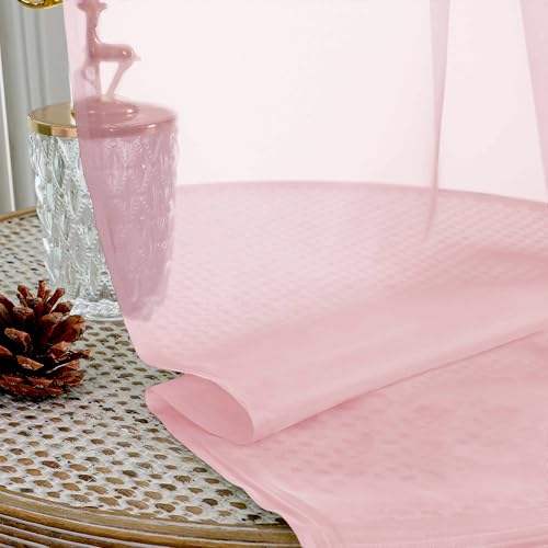 Blush Pink Sheer Curtains 63 Inches Long 2 Panels Set (Blush Pink / 59"W x 63"L (Pack of 2))