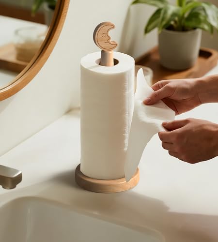Cute Wooden Paper Towel Holder Countertop (Moon / Standard)
