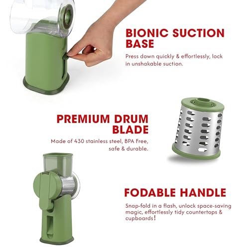 Rotary Cheese Grater Hand Crank with Foldable Handle (Green)