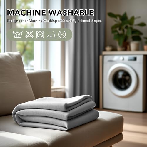 100% Blackout Linen Curtains for Bedroom Living Room 54 Inch Long (Light Grey/100% Blackout / 52"W x 54"L (Pack of 2))