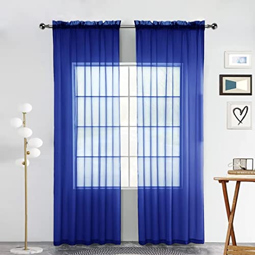 Sheer Voile Window Treatment Rod Pocket Curtain Panels for Kitchen Bedroom Living Room Drapes Sunlight Filtering Privacy Semi Home Decor Assorted Colors Sizes (Blue Sapphire / 52"W x 45"L (Pack of 2))