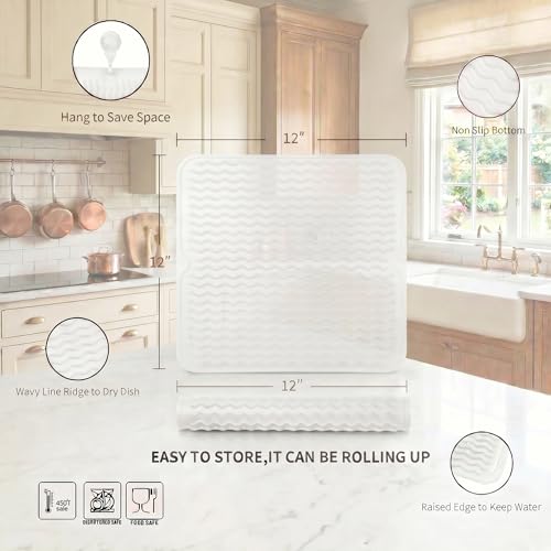 Silicone Dish Drying Mat for Multiple Usage (Translucent / 12"L x 12"W)