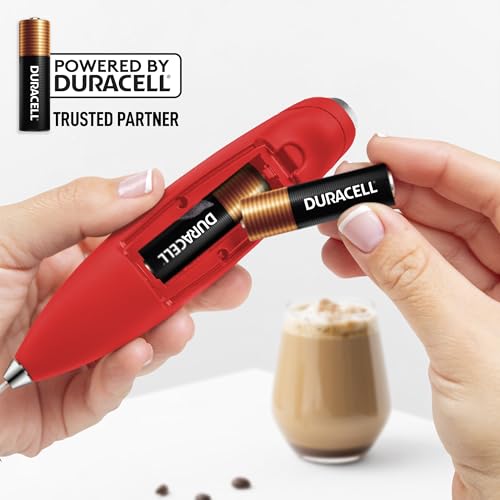 Powerful Milk Frother Wand With Duracell Batteries (Maroon Red / Triple Whisk + Batteries)