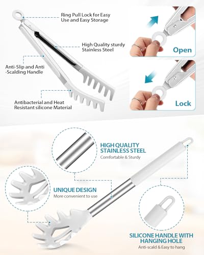 Silicone Spaghetti Spoon and Pasta Tong (White)