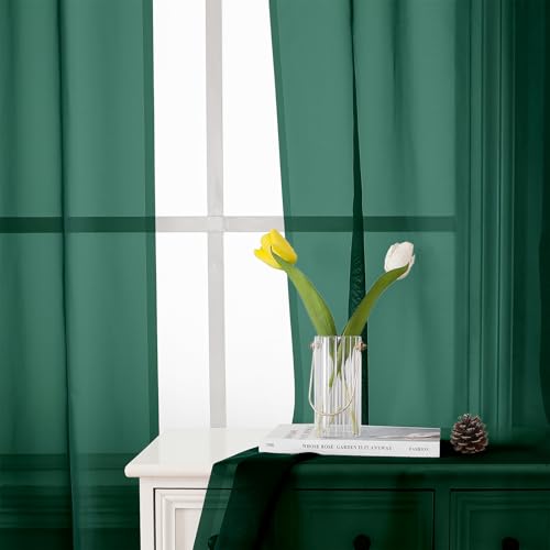 Hunter Green Sheer Curtains 63 Inch Length 2 Panels Set (Hunter Green / 42"W x 63"L (Pack of 2))