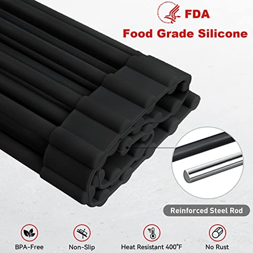 Roll Up Over The Sink Dish Drying Rack Silicone Wrapped Foldable (Rectangle-black / Rectangle: 17.5" x 11")